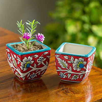 Floral Hand-Painted Ceramic Pot (Set of 2) - Inntinn.in