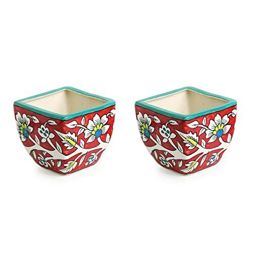 Floral Hand-Painted Ceramic Pot (Set of 2) - Inntinn.in