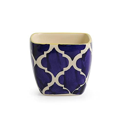 Inntinn Indigo Duo Handpainted Table Ceramic Pots (Set of 2) - Inntinn.in