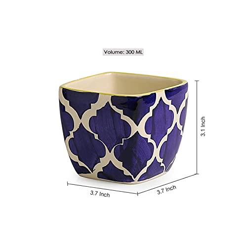 Inntinn Indigo Duo Handpainted Table Ceramic Pots (Set of 2) - Inntinn.in