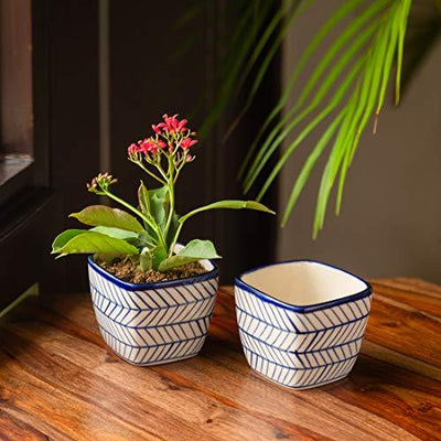 Inntinn Indigo Duo Handpainted Table Ceramic Pots (Set of 2) - Inntinn.in