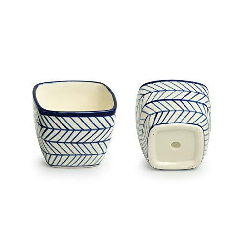 Inntinn Indigo Duo Handpainted Table Ceramic Pots (Set of 2) - Inntinn.in